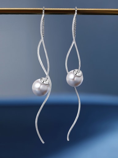 925 Sterling Silver Imitation Pearl White Minimalist Threader Earring