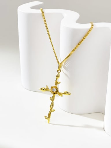 Brass Cubic Zirconia Gold Cross Minimalist Regligious Necklace