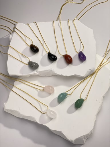 Brass Natural Stone Multi Color Stone Water Drop Minimalist Locket Necklace