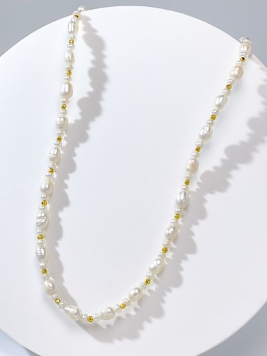 Brass Freshwater Pearl White Minimalist Beaded Necklace