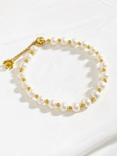 Brass Freshwater Pearl White Flower Minimalist Handmade Beaded Bracelet