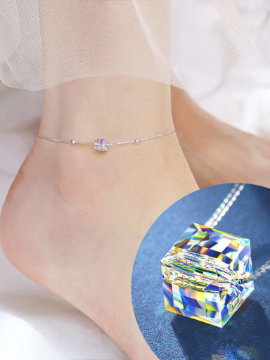 Geometric Minimalist 925 Sterling Silver Cubic Zirconia White Stone Anklet