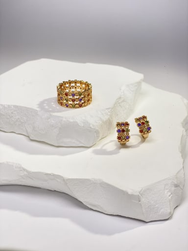 custom Dainty Brass Cubic Zirconia Multi Color Stone Ring And Earring Set