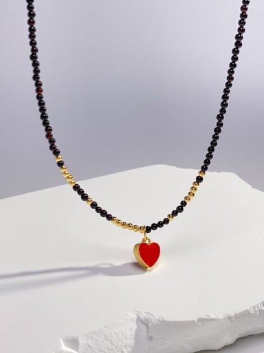 925 Sterling Silver Carnelian Red Heart Minimalist Beaded Necklace