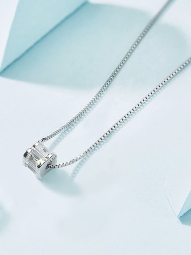 925 Sterling Silver Cubic Zirconia White Ball Minimalist Link Necklace