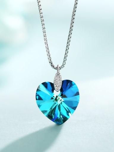 925 Sterling Silver Austrian Crystal Blue Heart Minimalist Locket Necklace