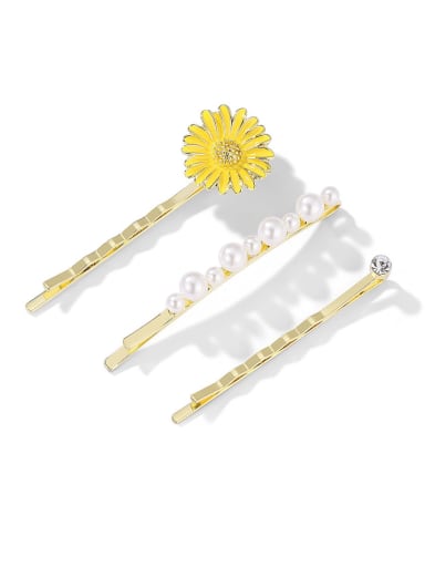 Zinc Alloy Imitation Pearl Yellow Flower Minimalist Hair Jewelry