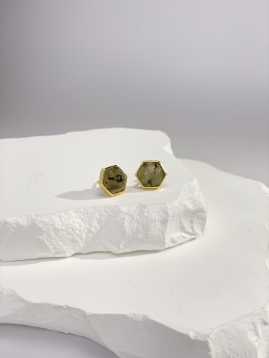 Brass Natural Stone Multi Color Stone Geometric Minimalist Stud Earring