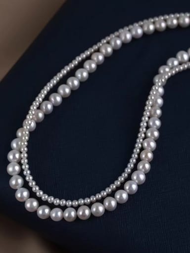 White Brass Glass beads Gray Round Minimalist Beaded Necklace
