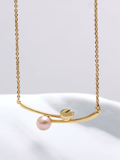 925 Sterling Silver Freshwater Pearl Gold Flower Minimalist Link Necklace