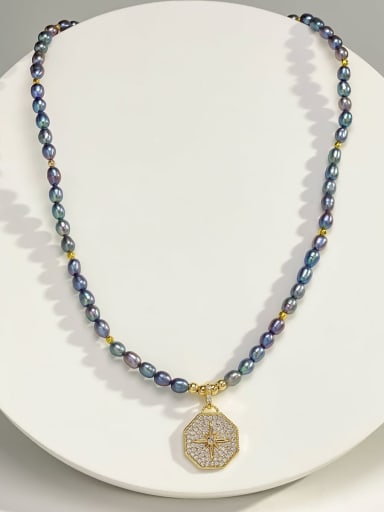 custom Brass Freshwater Pearl Gray Star Minimalist Beaded Necklace