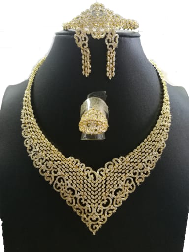 GODKI Luxury Women Wedding Dubai Copper With Gold Plated Classic Irregular 4 Piece Jewelry Set