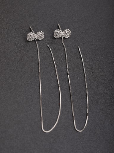 Micro inlay Zircon Bow tie 925 silver Threader Earrings
