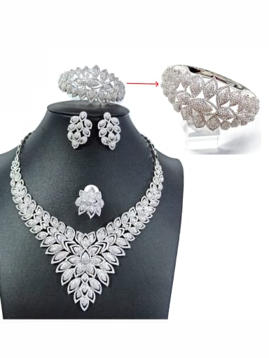 GODKI Luxury Women Wedding Dubai Copper With White Gold Plated Luxury Leaf Jewelry Sets
