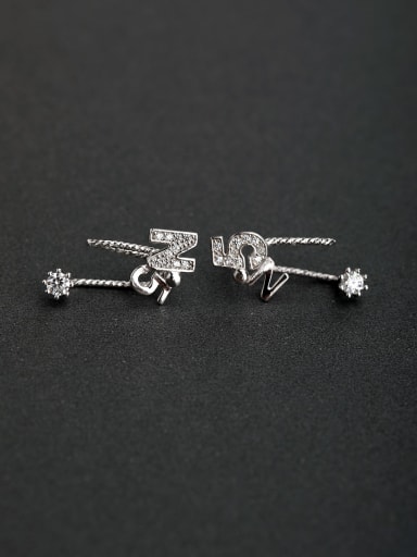 Inlaid Rhinestone  Monogrammed 925 silver Stud earrings