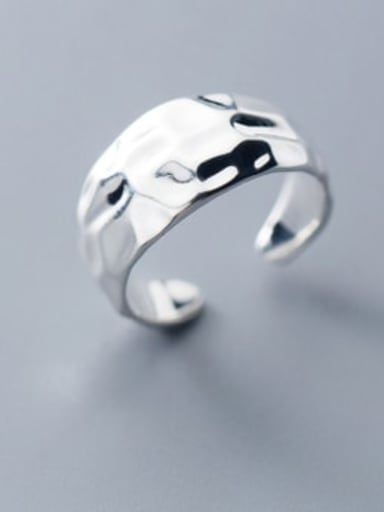 925 Sterling Silver With Platinum Plated Simplistic Concave Surface  Free Size  Rings