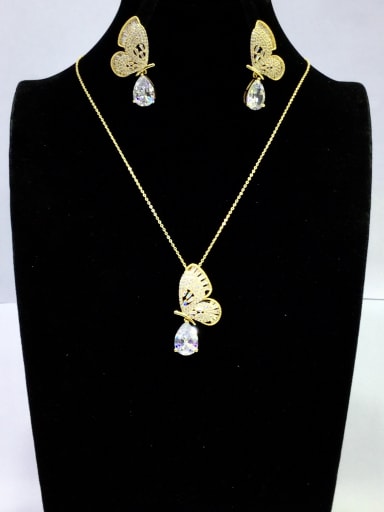 GODKI Luxury Women Wedding Dubai Copper With Gold Plated Trendy Butterfly 2 Piece Jewelry Set