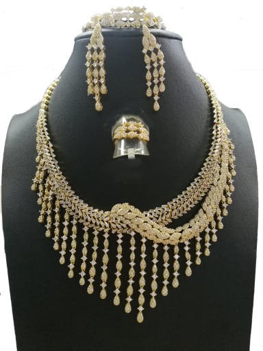 GODKI Luxury Women Wedding Dubai Copper With Gold Plated Fashion Fringe 4 Piece Jewelry Set