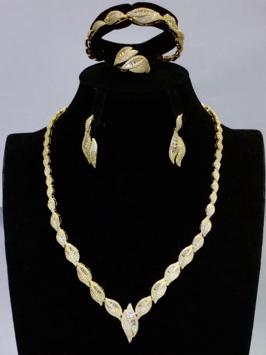 GODKI Luxury Women Wedding Dubai Copper With Gold Plated Fashion Leaf 4 Piece Jewelry Set