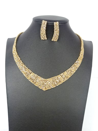 GODKI Luxury Women Wedding Dubai Copper With Gold Plated Fashion Triangle 2 Piece Jewelry Set