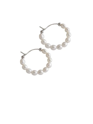 925 Sterling Silver With Platinum Plated Simplistic Round Hoop Earrings