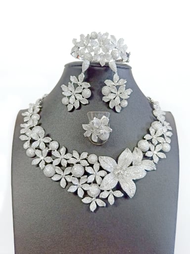 GODKI Luxury Women Wedding Dubai Copper With White Gold Plated Fashion Flower 4 Piece Jewelry Set