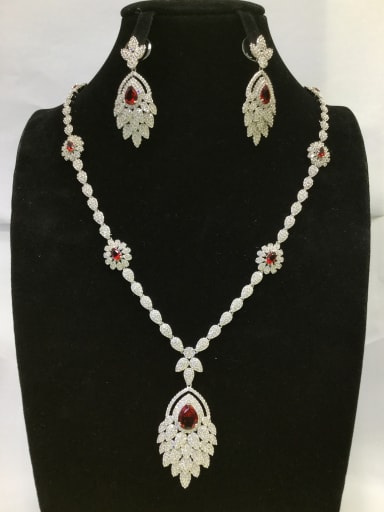 GODKI Luxury Women Wedding Dubai Copper With White MIX Plated Trendy Leaf 2 Piece Jewelry Set