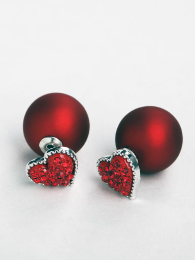Rhinestone red heart  ball Stud Earrings