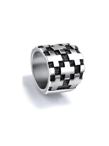 Stainless Steel With White Gold Plated Rock Cross Men Rings