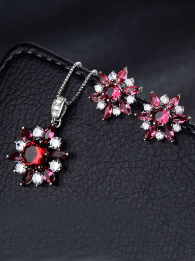 Copper With  Glass stone Fashion Flower 2 Piece Jewelry Set