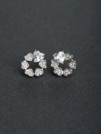 Micro inlay Zircon Heart flower 925 silver Stud earrings