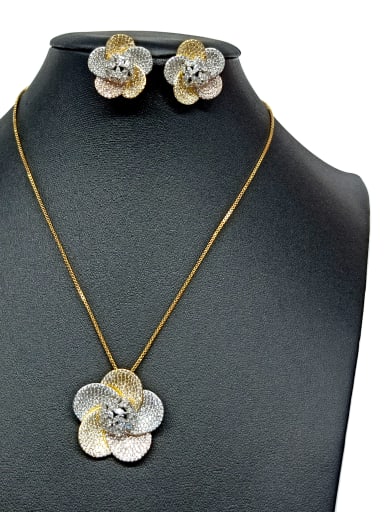 GODKI Luxury Women Wedding Dubai Copper With Mix Plated Fashion Flower 2 Piece Jewelry Set