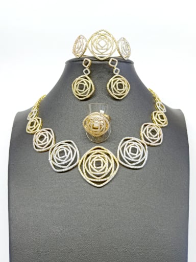 custom GODKI Luxury Women Wedding Dubai Copper With Gold Plated Trendy Square 4 Piece Jewelry Set