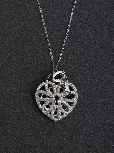 Inlay zircon Peach heart key 925 silver necklace