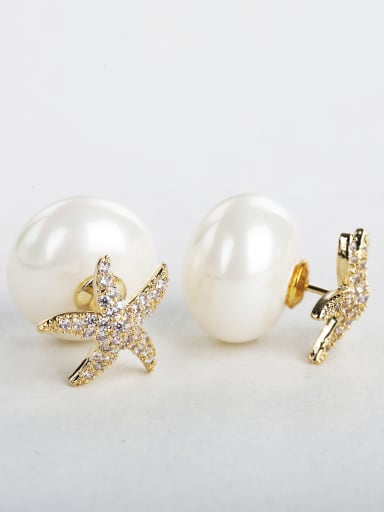 Rhinestone Starfish Imitation pearls Stud Earrings