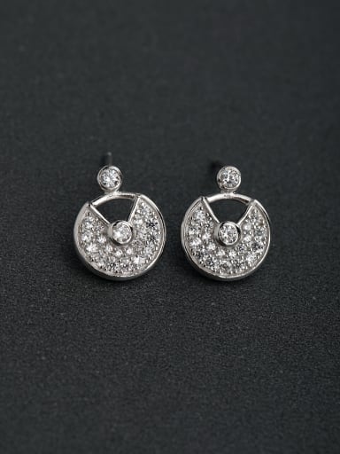 Inlaid Sector Rhinestone  925 silver Stud earrings