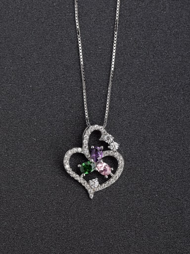 Micro inlay Zircon Fashion Heart Hollow 925 Silver Necklaces