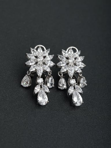 Micro inlay Zircon Flower 925 silver Drop Earrings