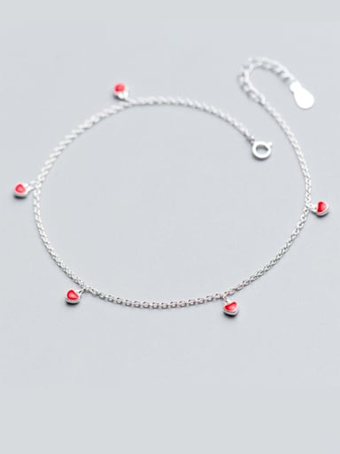 925 Sterling Silver With Platinum Plated Fashion Heart Anklets