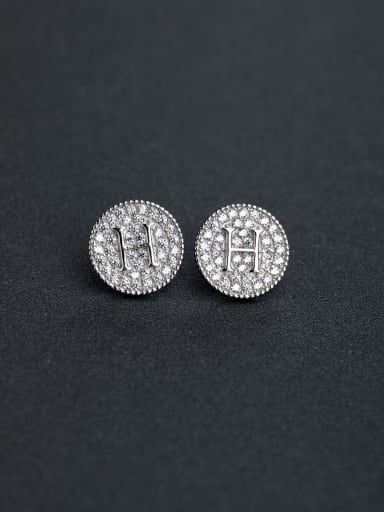 Letter  H  Inlaid   Zircon    small and exquisite   925 Silver  Ear Studs
