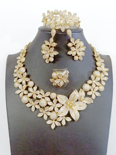 GODKI Luxury Women Wedding Dubai Copper With Gold Plated Fashion Flower 4 Piece Jewelry Set