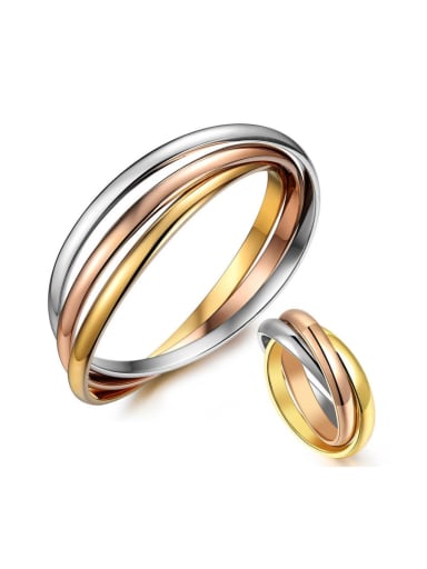 Stainless Steel With Gold Plated Trendy Tricolor gold Band Rings