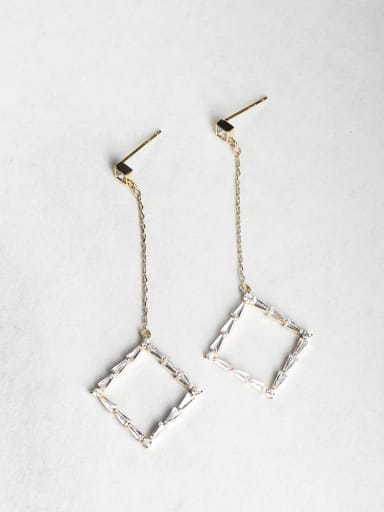 Simple rhombus Zircon Copper inlaid platinum Drop Earrings