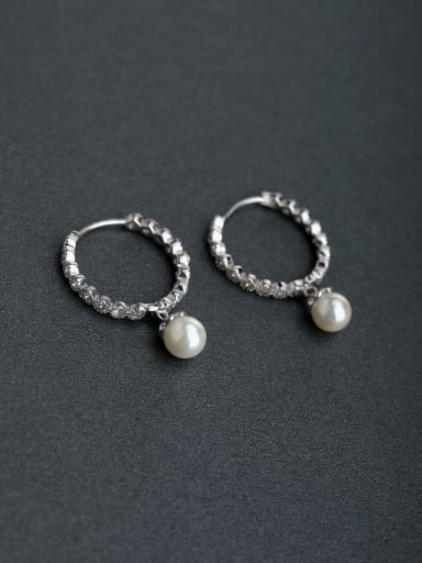 Micro inlay Zircon round  Imitation pearls 925 silver clip on earrings