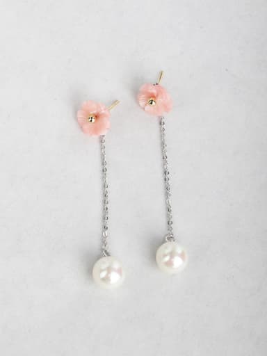 pink flower shell Imitation pearls Copper inlaid platinum Drop Earrings