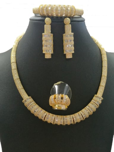 GODKI Luxury Women Wedding Dubai Copper With Gold Plated Classic Geometric 4 Piece Jewelry Set