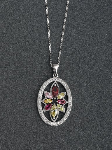 Micro inlay oval Multicolored flowers 925 Silver Necklaces