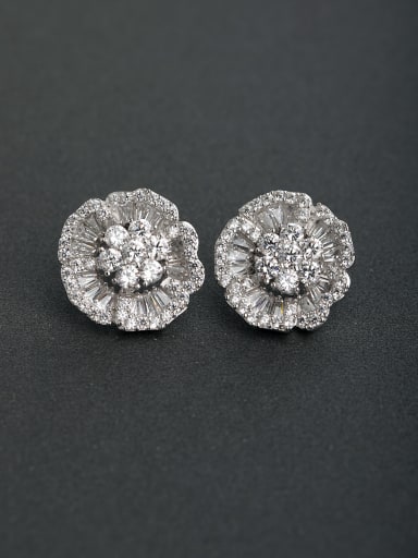Inlaid zircon Flower  925 silver Stud earrings