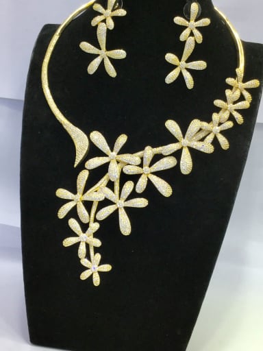 GODKI Luxury Women Wedding Dubai Copper With Gold Plated Fashion Flower 2 Piece Jewelry Set