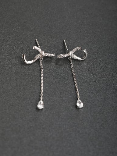 Inlaid zircon  Water drop delicate 925 Silver Long Earrings